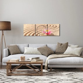 Obraz kamienia z kwiatem na piasku (z zegarem) (90x30 cm)