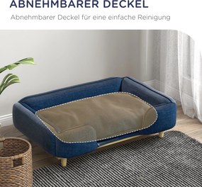 PawHut Sofa dla psa, sofa dla zwierząt z poduszką, łóżko dla psa z podwyższonym designem Niebieskie