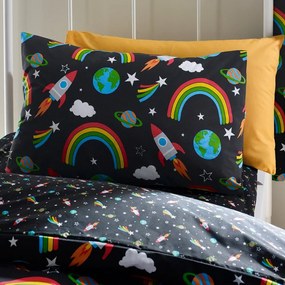 Czarna pościel dziecięca dwuosobowa 200x200 cm Rainbow Rockets – Catherine Lansfield