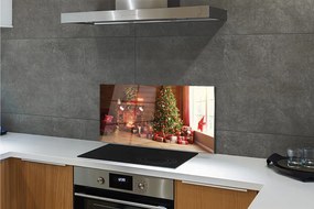 Panel szklany do Kuchni Przytulny Salon z Kominkiem