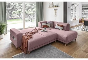 Różowy rozkładany/ze schowkiem narożnik (prawostronny/w kształcie litery L) Classy Sophie – Miuform