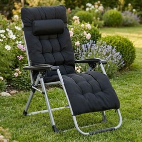 Regulowany leżak ogrodowy, składany, z poduszką Corsica 009, czarny