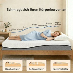 HOMCOM Materac 140x200cm H3 średnio-twardy, wys. 20 cm, ergonomiczny, oddychający z pianki memory z żelem, OEKO-TEX &amp; CertiPUR-US | Aosom PL