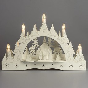 Świecznik świąteczny LED Zimowa kraina, kolędnicy przed kościołem, 35 x 23 x 7,5 cm