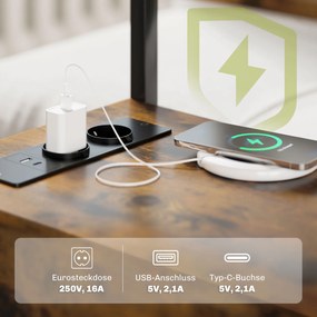 HOMCOM Stolik pomocniczy ze stacją ładowania, portami USB, gniazdkami, 2 szufladami i półką do salonu, sypialni