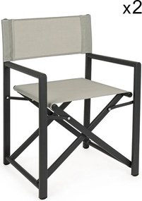 Zestaw 2 krzeseł reżyserskich z tekstylenu i szarego aluminium, składane - TAYLOR