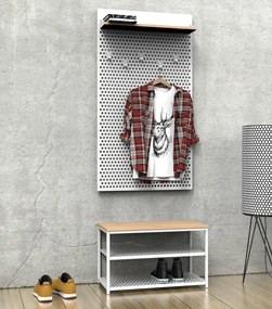 Szeroki wieszak wiszący z półką Loft LW2, biały/dąb wotan