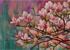 Obraz - Obraz olejny, Kwitnąca sakura (70x50 cm)