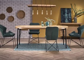Rozkładany stół okrągły do jadalni Infinity 100-300 cm z okleiny naturalnej w stylu loft na czarnych metalowych nogach