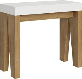Konsola rozkładana 90x40/300 cm Naxy Mix Blat Frassino biała - Struktura Dąb naturalny