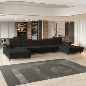 Masseno Narożnik VIVENTE z funkcją spania i pojemnikiem na pościel Narozniki U, Rozkładana sofa - Czarny, MONOLITH 95