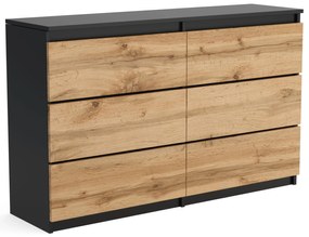 Duża komoda 6 SZUFLAD Szafka 120 cm ARIA Czarny/Dąb Wotan