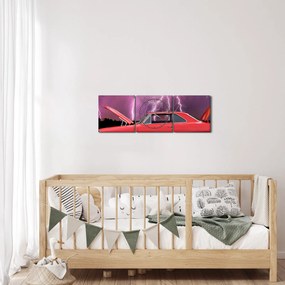 Obraz czerwonego auta (z zegarem) (90x30 cm)