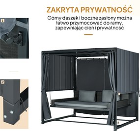 Outsunny Łóżko huśtawkowe ogrodowe z rattanu z baldachimem i poduszkami szare odporne na pogodę | Aosom PL
