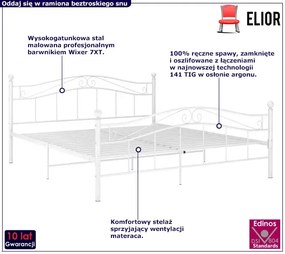 Białe duże łóżko metalowe z zagłówkiem 180x200 cm - Zaxter