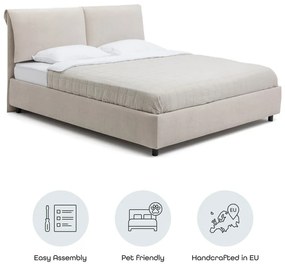 Beżowe tapicerowane łóżko dwuosobowe ze schowkiem i stelażem 160x200 cm Myra Pillow – Bonami Selection