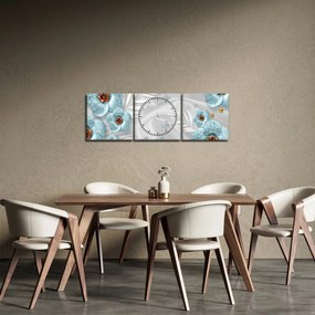 Obraz - 3D niebieskie kwiaty (z zegarem) (90x30 cm)