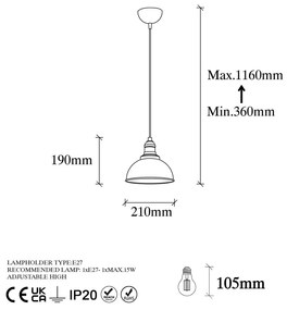 Lampa wisząca w kolorze brązu z metalowym kloszem ø 21 cm Varzan – Opviq lights