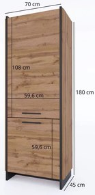 Nowoczesny regał zamykany dąb wotan + czarny K3-E69