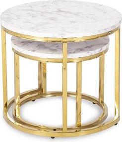 Zestaw Stolików Kawowych OLIS 43 cm/53 cm Biały Marmur Złoty do Salonu Glamour