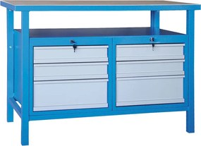 Stół warsztatowy GD, świerk + bukowa sklejka, 6 szuflad, 1190 x 600 x 850 mm, szary