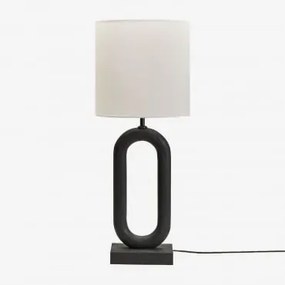Lampa Stołowa Z Drewna Mango Tiberia Nizina Czarna & Arlina Biała Ø30 Cm - ↑30 Cm - Sklum