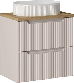 Szafka z szufladami Nova 60 cm z białą umywalką Beyond, kaszmir mat/dąb coast evoke