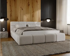 Emporius Oslo łóżko tapicerowane 160 x 200 - gruba pianka, nowoczesny styl, łóżko z pojemnikiem - łóżko tapicerowane beżowe (Solar 3)