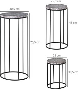 Outsunny Zestaw 3 metalowych stojaków na kwiaty, marmurowy wzór, możliwość układania w stos