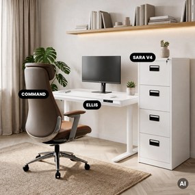 Biurko elektryczne sit-stand z szufladą i ładowarką bezprzewodową Qi białe, 1200 mm: ELLIS