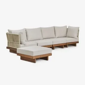 4-częściowa Modułowa Sofa Ogrodowa Z 2 Narożnymi Fotelami I Pufem Z Drewna Akacjowego Dailin Akacja Brąz - Sklum
