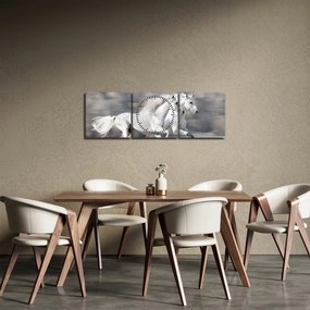 Obraz - Białe konie zimą (z zegarem) (90x30 cm)
