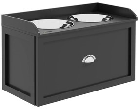 PawHut Stacja karmienia, 2 miski po 2 litry, nierdzewna stal, z szufladą, dla dużych psów, czarno-srebrny, 60 x 30 x 36 cm