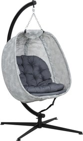 Outsunny Zewnętrzny Fotel Podwieszany w Kształcie Jajka z Podstawą, Wiszący z Poduszkami Indoor/Outdoor