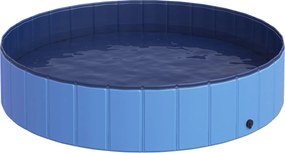 PawHut Basen dla psów brodzik do pływania kąpielowy niebieski tworzywo i drewno Ø140x30cm | Aosom PL