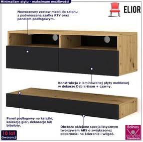 Zestaw szafka rtv z panelem dąb artisan + czarny - Svan 5X