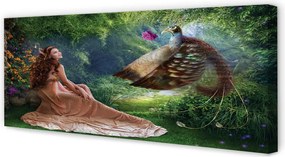 Zdjęcie na płótnie Kobieta z Bażantem w Lesie
