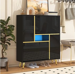 Szafka na buty z frontem błyszczącym - 80 x 25 x 96 cm - diody LED - Płyta wiórowa - Czarna