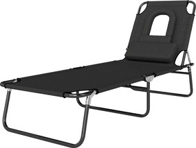 Outsunny Leżak z otworem na twarz i poduszką, składany, wodoodporny pokrowiec, metalowa rama, czarny | Aosom PL