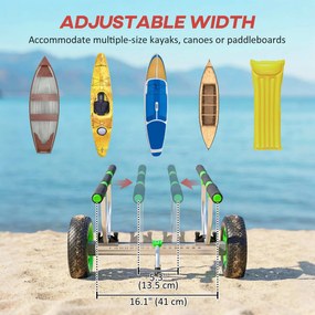 SPORTNOW Wózek do łodzi, regulowana szerokość, nośność do 100 kg, aluminium, czarno-zielony, 79 x 72,5 x 42 cm