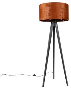 Lampa stojąca trójnóg czarna z abażurem czerwonym 50 cm - Tripod Classic Nowoczesny Oswietlenie wewnetrzne