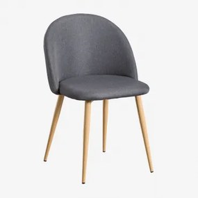 Zestaw 2 Tapicerowanych Krzeseł Jadalnianych Z Stali Kana Natural Wood & Pościel Atranzyt Szary & Len - Sklum