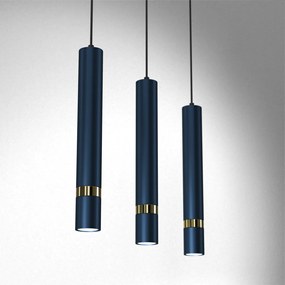 Lampa wisząca JOKER NAVY BLUE/GOLD 3xGU10, na listwie granatowa, potrójna, tuba