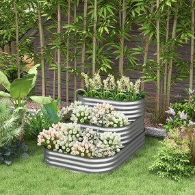 Outsunny Skrzynka ogrodowa schodkowa na kwiaty na zewnątrz, 3 poziomy, 158 cm x 109 cm x 82 cm, Srebrny