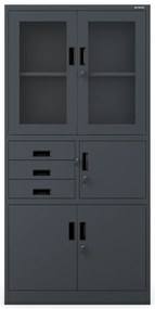 Biurowa szafa metalowa z sejfem na akta i dokumenty FILIP, 900 x 1850 x 400 mm, antracytowa