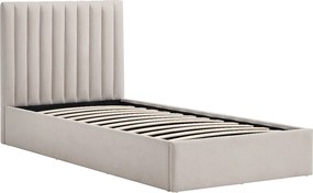 Łóżko ze skrzynią 90 x 200 cm z tkaniny – Beżowy – SARANELI