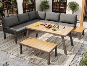 Zestaw mebli ogrodowych - dla 6-7 osób - konstrukcja z ocynkowanej stali - z 1 stołem - blatem stołu z wiaderkiem na lód - Szary