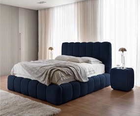 FURNISTAR Łóżko tapicerowane CHLOE z pojemnikiem 200x200|Łóżko dwuosobowe z pojemnikiem i stelażem|Wygląd boxspring|bez materaca|do sypialni-ciemnoniebieski