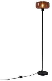 Stylowa lampa podłogowa w stylu retro, czarna z brązowym szkłem - Bizle