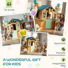 AIYAPLAY Drewniany domek dziecięcy na zewnątrz z ladą sprzedażową, skrzynką na rośliny, tablicą kredową, tarczą do rzucania 4 piłki 142 x 120 x 141,5 cm Wielobarwny | Aosom PL